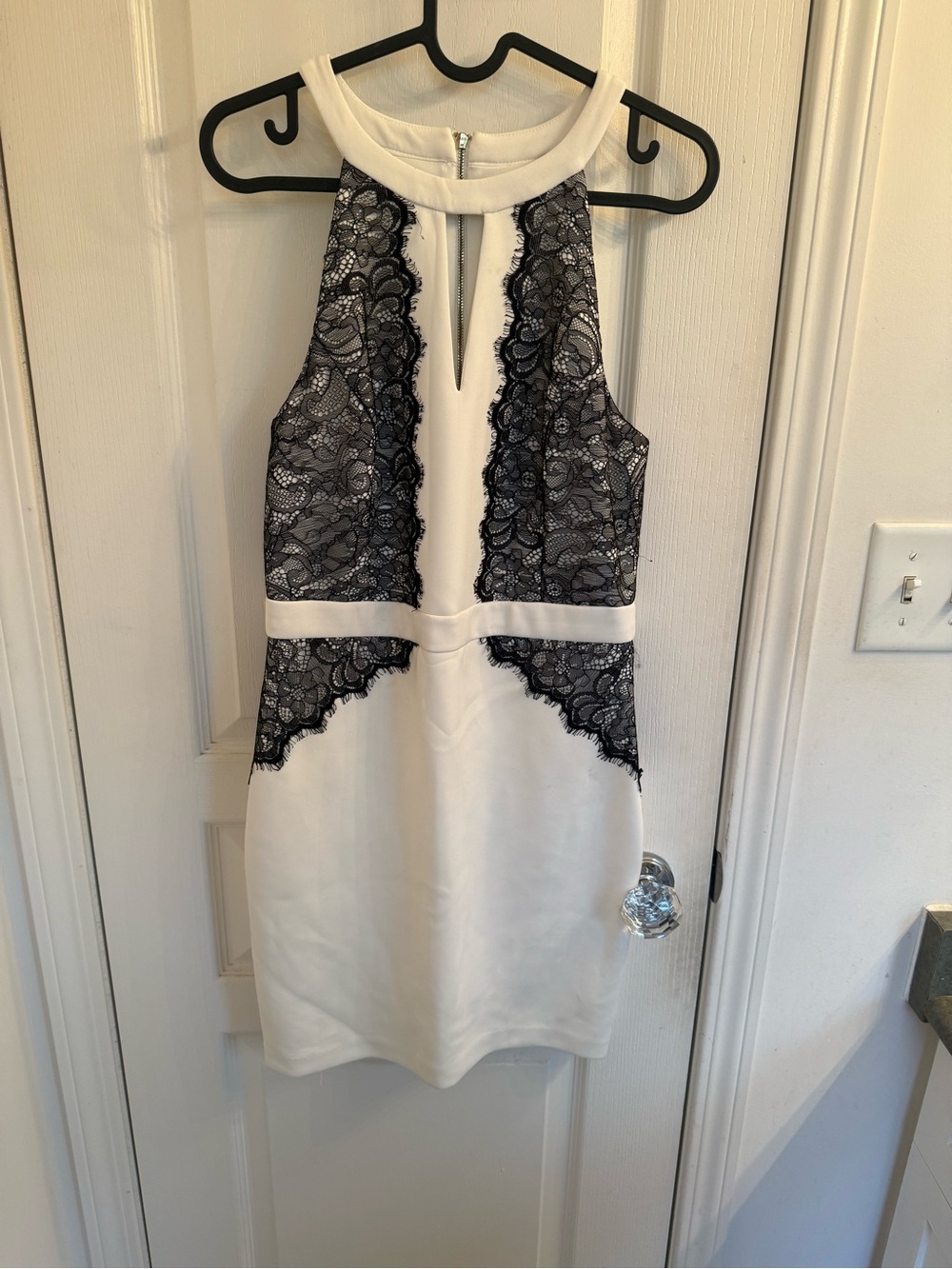 Guess White Mini Dress with Black Lace Trim